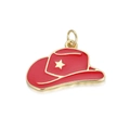 Detail of red enamel cowboy hat pendant with gold star for DIY jewelry making - Red Cowboy Hat (081-12)
