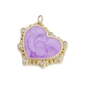 Detail of heart pendant with purple marble texture, gold frame and sparkling zircons - Purple Marble Heart (080-05)