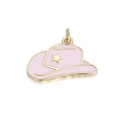 Pink enamel cowboy hat pendant with gold star for DIY jewelry making - Pink Cowboy Hat (081-13)