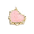Pink heart-shaped pendant with gold beaded frame and zircon accents for jewelry DIY - Pink Beaded Edge Heart (080-06)
