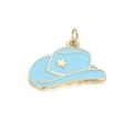 Light blue enamel cowboy hat charm with gold star for DIY jewelry bracelets - Blue Cowboy Hat (081-14)