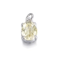 Oval pale yellow gemstone pendant with silver four-prong setting for DIY jewelry making - Yellow Oval Gemstone Silver Base Pendant (074-12)