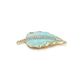 Leaf jewelry connector with blue enamel and pink zircon in 14K gold plating - Light Blue Feather Connector (080-08)