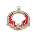 Pendentif rond doré avec chauve-souris en émail rouge et accents en zircon blanc - Pendentif Rond Chauve-souris Aile Rouge (YSN090-01)