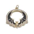 Pendentif rond chauve-souris doré avec émail noir et zircons pour la création de bijoux - Pendentif Rond Chauve-souris Aile Noire (YSN090-02)