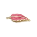 Pink enamel feather pendant with gold plating and zircons for jewelry making - Dark Pink Feather Connector (080-09)