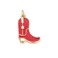 Detailed close-up of a red enamel cowboy boot pendant with a gold star and jump ring - Red Cowboy Boot (081-17)