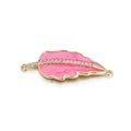 Pink enamel leaf charm with gold plating and sparkling crystals for DIY jewelry - Pink Enamel Feather (080-10)