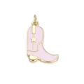 Pink enamel cowboy boot charm with golden star detail for DIY jewelry making - Pink Cowboy Boot (081-18)