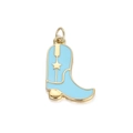 Light blue enamel cowboy boot pendant with gold star for DIY jewelry making - Blue Cowboy Boot (081-19)