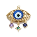 Golden evil eye pendant with 14K plating and three faceted dangling gemstones - Dark Blue (YSN056-02)