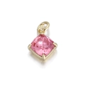 Pink square gemstone pendant with 18K gold plated four-claw setting for jewelry making - Pink Square Gemstone Gold Base Pendant (074-19)