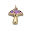 Dettaglio pendente a fungo dorato con smalto viola e pietre di zircone colorate - Pendente a Fungo in Smalto Viola (YSN090-16)