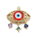 14K gold plated evil eye pendant with colorful zircons and bohemian star charms - Red (YSN056-03)