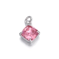 Pink square-cut gemstone pendant with silver four-prong setting for DIY jewelry - Pink Square Gemstone Silver Base Pendant (074-20)
