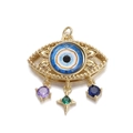 14K gold plated evil eye pendant with purple, green and blue dangling gemstones - Multicolor Pattern (YSN056-04)