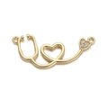 Gold stethoscope heart pendant with micro-pave cubic zirconia and double loops - Double Ring Stethoscope Heart Pendant (YSN012-14)