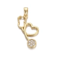 Gold stethoscope heart pendant necklace featuring sparkling white zircon stone accents - Single Ring Stethoscope Heart Pendant (YSN028-09)