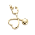 Detailed close-up of golden stethoscope heart pendant with polished metallic finish - Gold Heart Stethoscope Pendant (YSN035-07)
