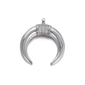 Macro shot of silver crescent pendant with micro-pave white zircon stones for jewelry making - Silver Zirconia Horn Pendant (YSN058-3)