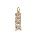Macro detail of gold LUCK letter pendant with shimmering micro-paved cubic zirconia stones - LUCK Letter Zirconia Pendant (YSN066-08)