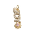 Detailed view of gold JOY pendant with sparkling cubic zirconia and pink center stone - JOY Letter Star Pendant (YSN066-09)