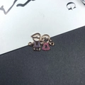Pendentifs famille plaqués or 14K pour bijoux DIY avec cristaux roses et bleus - Style Garçon Fille Main dans la Main Zirconium Coloré (PN021-3)