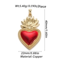 Ciondolo sacro cuore in rame con pietra rossa e dettagli fiamma, dimensioni 40x22mm - Sacro Cuore Rosso Texturizzato (48)
