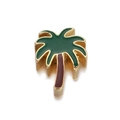 Detail of a gold-edged tropical coconut tree charm with green and brown enamel - Coconut Tree