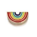 Macro detail of rainbow enamel gold heart cross pendant with vibrant color bands - Rainbow