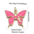 Vue détaillée du pendentif papillon rose avec ruban de sensibilisation et dimensions - Style Papillon Ruban Rose Fushia (YSN071-07)