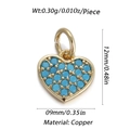 Dettaglio pendente a cuore in ottone con intarsio turchese, peso 0.3g e misura 12x9mm - Cuore Turchese Blu Cielo (62)