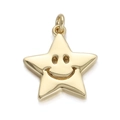 Macro shot of gold star smiley face charm with polished finish and hollow cut-out design - Smiley Star