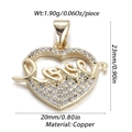 Golden heart pendant with Love lettering and pave zircon stones for jewelry making - Hollow Love Style (1)