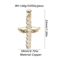 Gold plated copper winged cross pendant necklace charm with white zircon accents - Angel Wing Cross (DBN161-05)