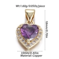 Vista dettagliata di un ciondolo a cuore in zircone viola con base in rame dorato e misure - Stile Gemma Cuore Viola (7)