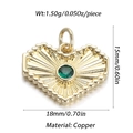 Detailed technical diagram of a 14k gold plated heart pendant with green gemstone - Radial Pattern Green Gem Style (4)