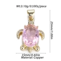 Detailed close-up of a pink zircon sea turtle pendant with gold-plated copper and white crystals - Pink Stone Sea Turtle (DBN161-11)