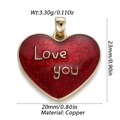 Dettaglio del ciondolo a cuore rosso glitter con scritta Love You e info materiale rame - Goccia Glitter Love you (228)