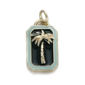 Golden palm tree enamel pendant charm in mint green border for DIY jewelry making - Palm Tree Style (116-10)