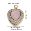Dettaglio del ciondolo a cuore in zircone rosa con base in rame dorato e misure - Cuore Pavé Zircone Rosa (243)