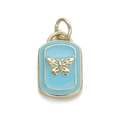 Rectangular gold-plated butterfly charm with light blue enamel for DIY jewelry making - Butterfly Style (116-11)