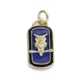 Rectangular golden owl pendant with blue and black enamel for DIY jewelry making - Owl Style (116-12)