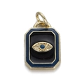 Golden brass rectangle Evil Eye pendant with deep blue enamel and hanging ring loop - Evil Eye Style (116-14)