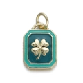 Blue and green enamel four-leaf clover pendant in golden metal for DIY jewelry - Four-leaf Clover Style (116-15)