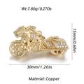 Detailed view of copper motorcycle charm with 14K gold plating and cubic zirconia inlay - Gold Cruiser Motorcycle (100-06)