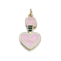 14K gold-plated necklace charm with pink rose bud and enamel heart with LOVE engraving - Pink Rose Heart (114-02)