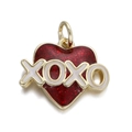 Red glitter enamel heart pendant with golden XOXO lettering for DIY jewelry - Red XOXO Heart (114-03)