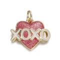 14K gold-plated heart pendant with pink glitter enamel and XOXO design charm - Pink XOXO Heart (114-04)