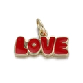 14K gold plated LOVE charm pendant with red enamel inlay for DIY jewelry design - Red LOVE Letters (114-05)
